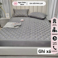 Bộ Ga Trải Giường Trần Bông+2 Vỏ Gối Đầu Phi Lụa Bo Chun Bọc Đệm Trần Bông Dày Dặn 1m6 1m8 2m2 ( chân đệm 12cm).