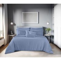 Bộ Ga và Vỏ Gối Akemi Tencel Modal Earnest Sembilan, gồm 5 món King  Queen - Slava Chambray Blue - Queen