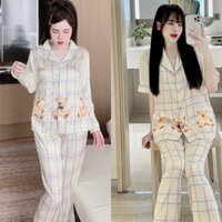 Bộ Gấu Kẻ Kem lụa xước siêu xinh