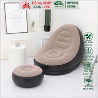 Bộ Ghế lười thư giãn hơi Jijong Hàn Quốc tựa lưng bọc nhung cao cấp kèm đôn mềm mịn êm ái