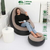 Bộ Ghế lười thư giãn hơi Jijong Hàn Quốc tựa lưng bọc nhung cao cấp kèm đôn mềm mịn êm ái cho bà bầu, trẻ nhỏ hà nội