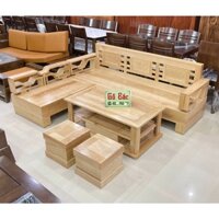 Bộ ghế sofa phòng khách góc L gỗ sồi Nga kích thước 2m1 x 1m65 thiết kế đục lá me hiện đại - bàn ghế gỗ