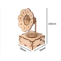 Bộ Ghép Hình Bằng Gỗ 3D Mô Hình Máy Hát Cổ Điển Hộp Âm Nhạc Lên Dây Cót