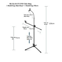 Bộ Giá đỡ Chân Kẹp Mic và Điện thoại Micro Livestream bán hàng, biểu diễn âm nhạc có lưới lọc chuyên nghiệp