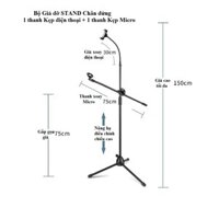 Bộ Giá đỡ Chân Kẹp Mic và Điện thoại Micro Livestream bán hàng, biểu diễn âm nhạc có lưới lọc chuyên nghiệp