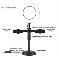 Bộ Giá đỡ+kẹp 2 điện thoại có đèn LED LIVE STREAM Bảo hành  06 tháng