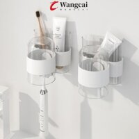 Bộ giá đựng bàn chải đánh răng WANCGAI, Cốc nước súc miệng phòng tắm tiết kiệm không gian đa chức năng, Treo tường Không cần khoan Cốc giặt Bộ giữ cốc đánh răng Máy cạo râu