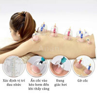 Bộ Giác Hơi 12 Cốc Không Dùng Lửa, Giác Hơi 12 Ly Nhựa Trong Suốt Kèm Ống Bơm