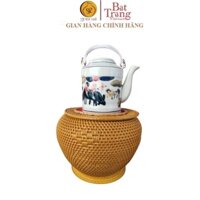 Bộ giành ủ ấm trà kèm tích hoạ tiết trâu gốm sứ Bát Tràng dung tích 1.5 lít