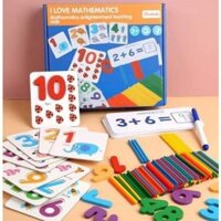 Bộ giáo cụ que tính học toán và thẻ ghép số học phép tính tư duy, giáo cụ Montessori cho bé