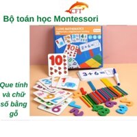 Bộ giáo cụ que tính học toán và thẻ ghép số học phép tính tư duy, giáo cụ Montessori cho bé chơi mà học