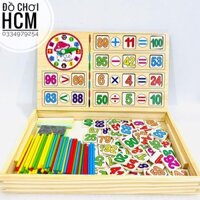 Bộ giáo cụ que tính học toán và thẻ ghép số học phép tính tư duy, giáo cụ Montessori cho bé, đồ chơi gỗ thông minh