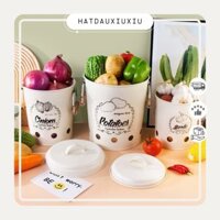 Bộ giỏ đựng tỏi, hành khoai kèm nắp kiểu Vintage, Hộp đựng khoai hành tỏi kiểu Bắc Âu