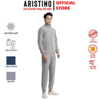 Bộ gió mặc nhà thu đông ARISTINO AJS006W2 trơn màu dáng suông áo cổ trụ khóa kéo quần cạp chun ống đứng chất polyester