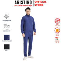 Bộ gió mặc nhà thu đông ARISTINO AJS001W2 trơn màu dáng suông áo cổ trụ khóa kéo quần cạp chun ống đứng chất polyester