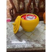 Bộ giỏ mây ấm tích ủ trà màu vàng, đẹp và bắt mắt, dung tích 1,6L