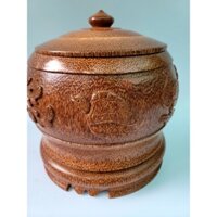 Bộ giữ ấm bình trà gỗ dừa khắc tứ linh Long-Lân-Quy- Phụng- VŨ KHẢI- Sang trọng đẳng cấp 2 LÍT.