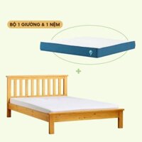 Bộ Giường Gỗ Thông 1m8 ALI và Đệm mút trắng 1m8 ORIGINAL