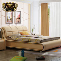 Bộ giường ngủ bọc nệm da cao cấp (bao gồm 2 táp) G79-2 (Màu vàng)