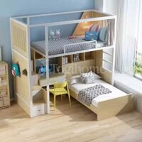 Bộ giường ngủ cao cấp GSTE004 kết hợp tủ quần áo/Bàn học/Tủ thang đa năng, phong cách hiện đại