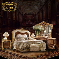 Bộ giường ngủ hoàng gia chạm khắc hoa văn sang trọng G101