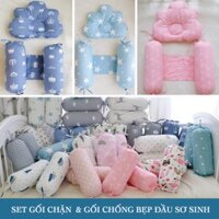 (BỘ GỐI CHẶN BÔNG CHO BÉ SƠ SINH) GỐI CHỐNG MÉO ĐẦU VÀ CHẶN VẢI COTTON HÀN 100%.