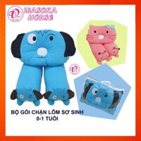 Bộ gối chặn cho trẻ sơ sinh, vải cotton cara mềm mại êm ái thoáng mát, gối nằm lõm hình thú ngộ nghĩnh