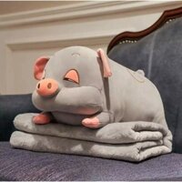 Bộ Gối Mền Ngủ Văn Phòng Mềm Mịn Siêu Ấm, Gọn Nhẹ, Tiện Lợi- Bộ chăn gối 3 trong 1 hình heo lười dễ thương