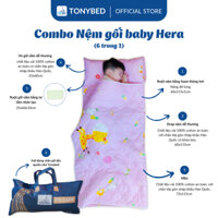 Bộ Gối Nệm Baby Hera 6 Trong 1, Gối Nệm Có Mền Xếp Gọn Tiện Lợi TonyBed Dành Cho Bé Đi Học, Du Lịch