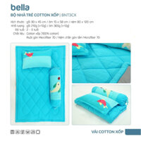 Bộ gối nệm cho bé đi học mẫu giáo, nhà trẻ, 3 món - Gối ngủ nệm gấp gọn trải nôi cũi em bé sơ sinh vải cotton cara