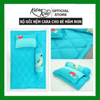 Bộ gối nệm cho trẻ đi học mẫu giáo 2-5 tuổi, vải cotton cara mềm mại thoáng mát (kèm túi đựng)