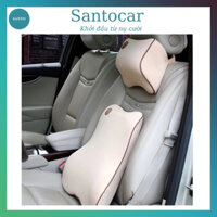 Bộ gối tựa đầu tựa lưng cao su non vỏ vải cao cấp dùng cho xe hơi ôtô (01 Gối + 01 Tựa lưng) - Santocar