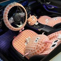 Bộ Gối Tựa Lưng Ô Tô - Lót Ghế Ô Tô Hình Quái Vật Hồng Cute