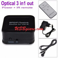 BỘ GỘP OPTICAL 3 IN 1 OUT CÓ NGUỒN + IR REMOTE (OPTICAL AUDIO SWITCH)