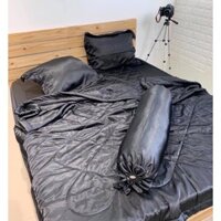 Bộ Gra Giường Phi Lụa 5 Món (Hình Thật) Xám Đậm Cực Sang M2*2M-M4*2M- M6*2M-M8*2M