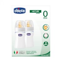 Bộ hai bình sữa WellBeing trơn núm cao su 150ml Chicco