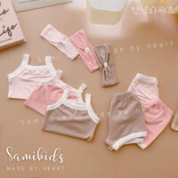 Bộ hai dây cho bé gái cotton Hàn mềm mát + băng đô SB53C4T MIMIO.HN