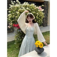Bộ Hai Mảnh Dành Cho Nữ Phong Cách Dịu Dàng Mùa Xuân Áo Khoác Đan Lưới Váy Hai Dây Hoa Nhí