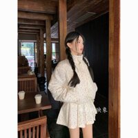 Bộ Hai Mảnh Ngắn Hoa Bông Áo Khoác Nữ NHẸ NHÀNG NGỌT NGÀO Váy Xếp Ly Mùa Đông Váy Ngắn