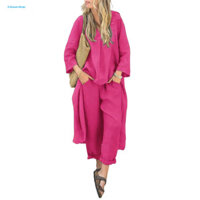 Bộ hai mảnh nhẹ Bộ hai mảnh cổ chữ V cổ điển và quần lưng co giãn dành cho nữ Combo áo và quần không đều sành điệu để mặc giải trí 2 chiếc / bộ