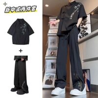 Bộ hai món Bộ đồ phong cách Trung Quốc Nam thêu tre cao cấp Trang phục nam thanh thiếu niên Một bộ có sẵn đến 0225