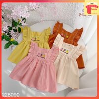 Bộ hè bé gái 9m-6 tuổi sát nách thêu 3 quả cam, Bộ cánh tiên cho bé vải nhẹ thoáng mát điệu đà