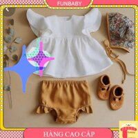 Bộ hè cho bé gái 1-5 tuổi sát nách màu trắng, Bộ cánh tiên trẻ em vải thoáng mát