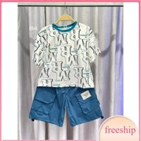 Bộ hè cho bé sành điệu, Bộ cộc tay bé trai size đại 4-10 tuổi in chữ MR tràn áo quần kaki thời trang hàng Quảng Châu