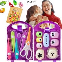 Bộ hình dạng đục lỗ thủ công dành cho trẻ em CHLOCH, có hộp lưu trữ các dự án DIY Puncher Craft Set, Máy cắt hình dạng thủ công bằng nhựa