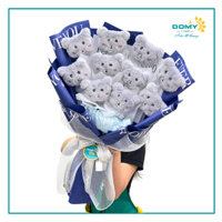 BÓ HOA 10 GẤU BÔNG XÁM MIX GIẤY GÓI XANH BLUE