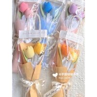 Bó hoa 2 Tulip bằng len kèm túi đựng làm quà tặng sinh nhật, quà kỉ niệm
