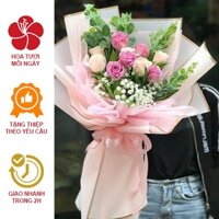 Bó hoa 5 hồng tím, 5 hồng kem. Hoa tặng sinh nhật, hoa tặng bạn, tặng vợ, người yêu. Hoa chúc mừng quốc tế phụ nữ