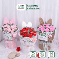 Bó Hoa Bunny Tai Thỏ BL01 Dễ Thương Decor Kim Vinh Hoa Sáp (Kèm Thiệp) Hoa Làm Quà Tặng