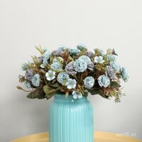 Bó hoa cẩm chướng 5 nhánh 11 bông nhân tạo phong cách châu Âu hoa lụa giả trang trí bàn tiệc hoa nhân tạo cưới